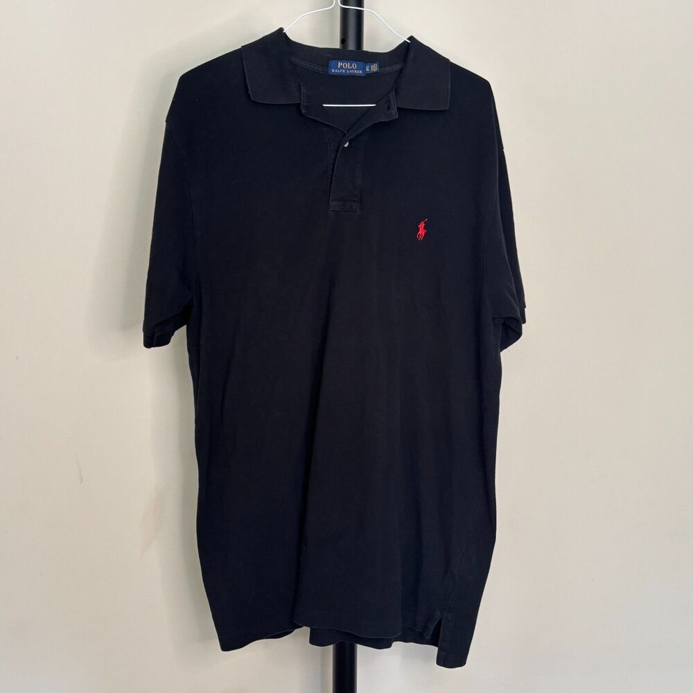 Polo Ralph Lauren Men's Large Tall LT Black Pique Polo Shirt Classic Preppy